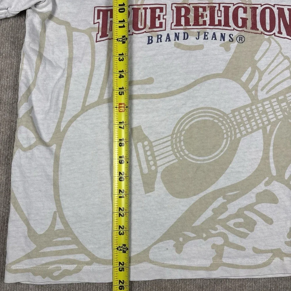 True Religion Buddha Guitar World Tour Graphic T Shirt Mens Medium White Logo